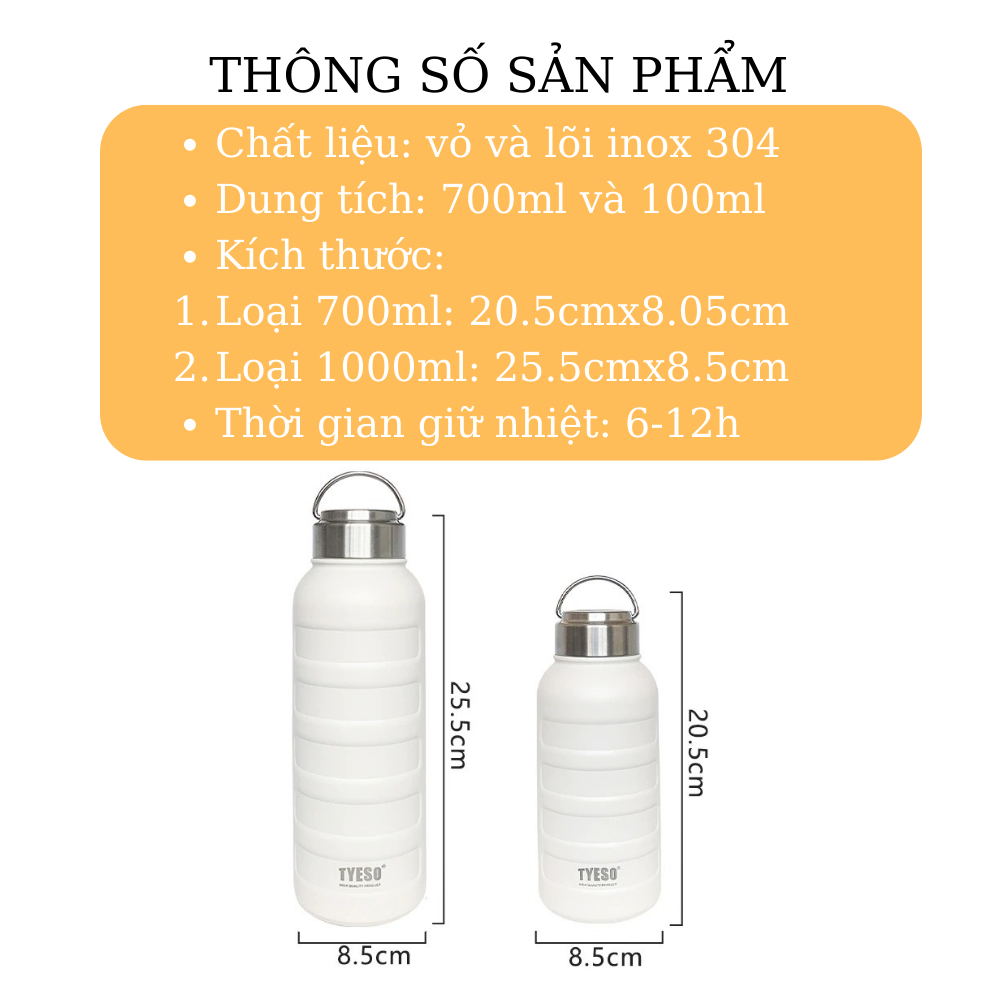 Bình giữ nhiệt vỏ nhám inox 304 cao cấp TEYSO dung tích 700/1000ml cốc giữ nhiêt 6-12h TiLoKi TBM04 ly giữ nhiệt cao cấp