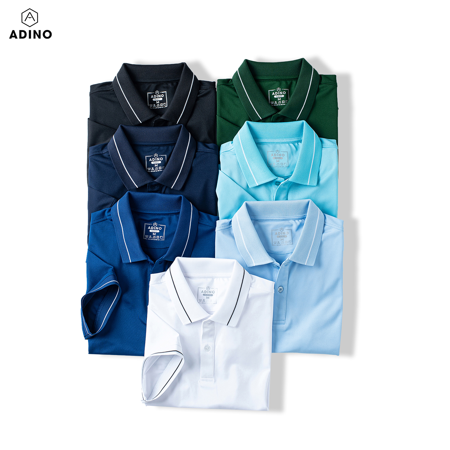 Áo thun nữ có cổ màu xanh biển phối viền ADINO vải polyester cotton không bai xù dáng công sở slimfit hơi ôm trẻ trung APN04