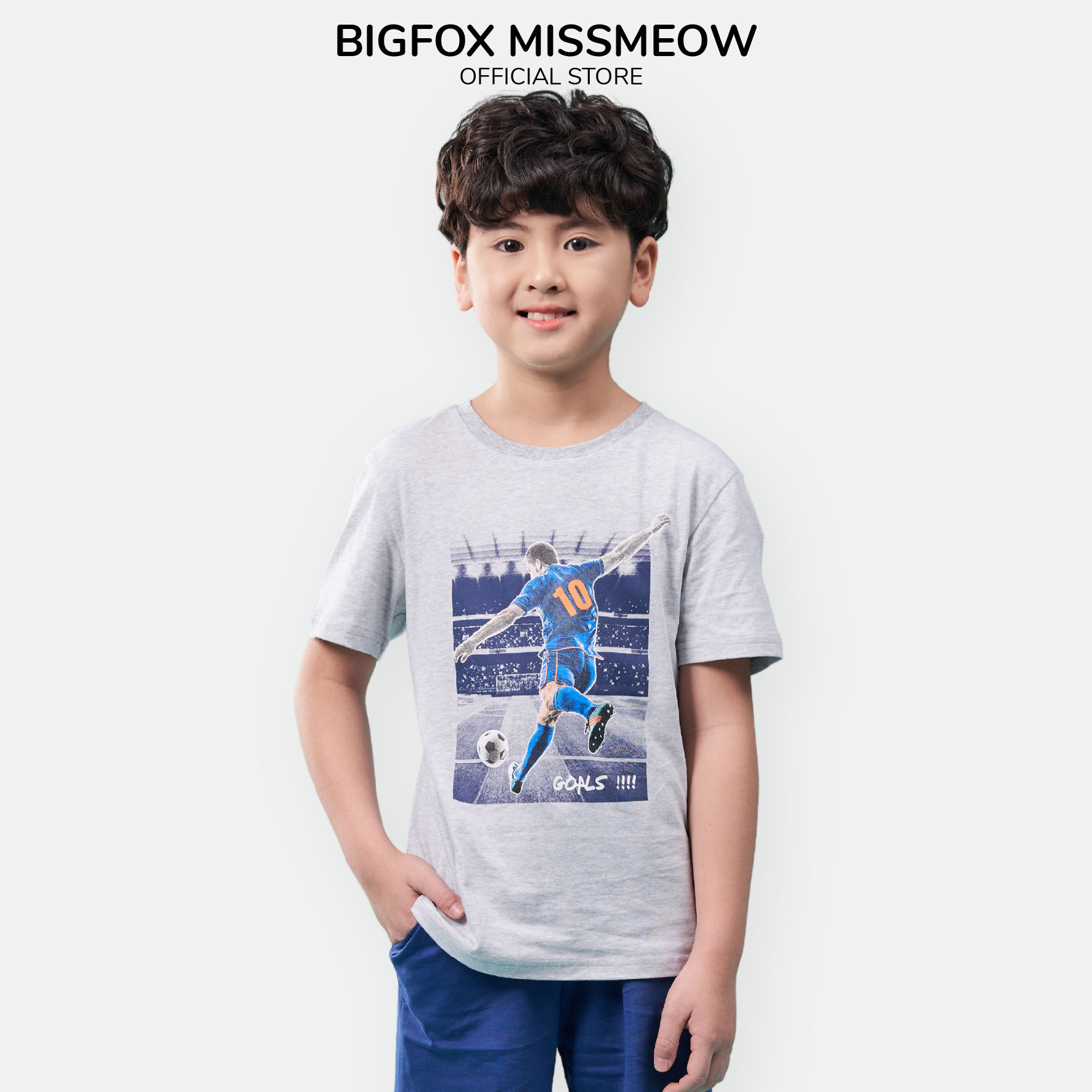Đồ bộ bé trai cộc tay BIGFOX - MISS MEOW size đại chất cotton phong cách Âu Mỹ in bóng đá Goals 11 - 40 kg QATE 01