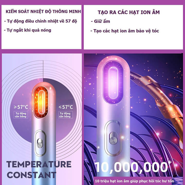 Máy sấy tóc mini nóng lạnh 800W đa năng không cánh, tạo kiểu 3 trong 1 công nghệ ION âm chống hư tổn tóc - Tặng 3 lược sấy