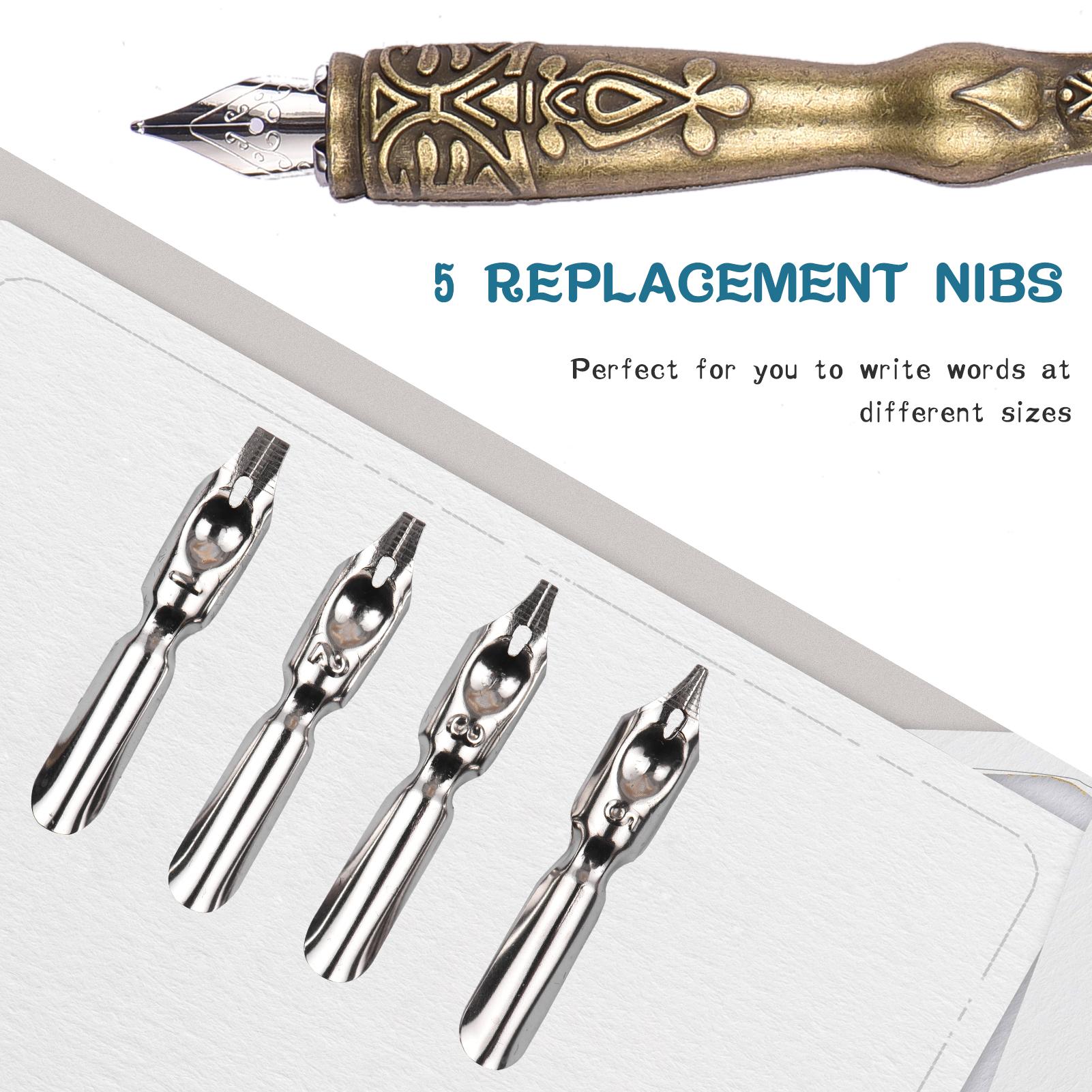Calligraphy Pen Ink Set and Wax Seal Kit Quill Pen and Ink Set Feather Pen Antique Calligraphy Dip Pen with 10 Replacement Nibs Vintage Gift Box