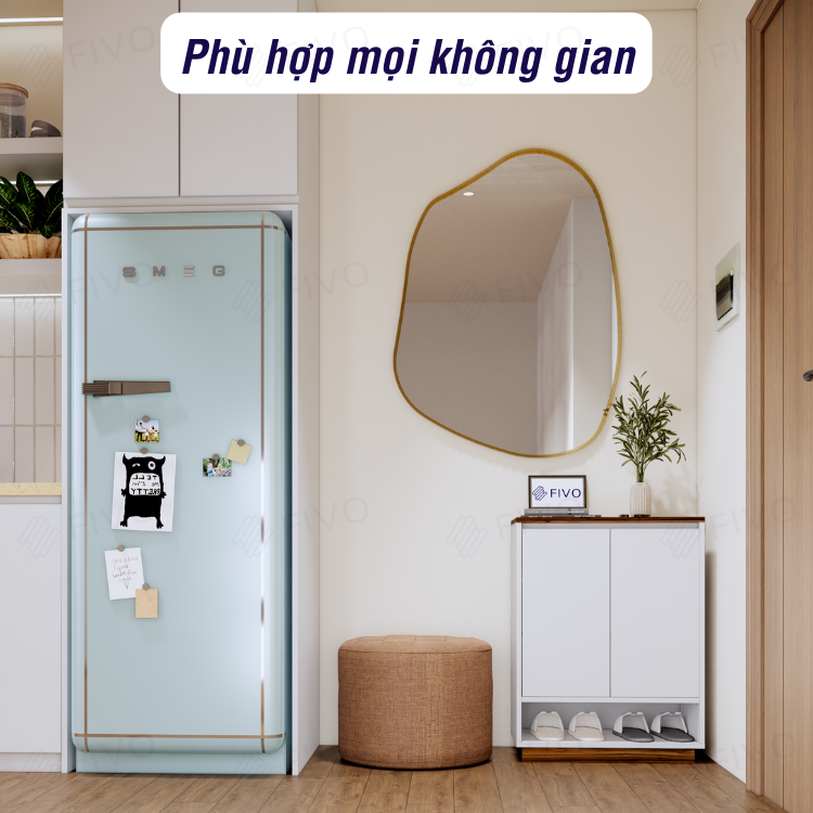 Kệ Để Giày Dép Gỗ Lõi Xanh Chống Ẩm FIVO FS54 Màu Walnut Phối Trắng, Ngăn Tủ Điều Chỉnh Linh Hoạt, Tấm Lưng Thoáng Khí