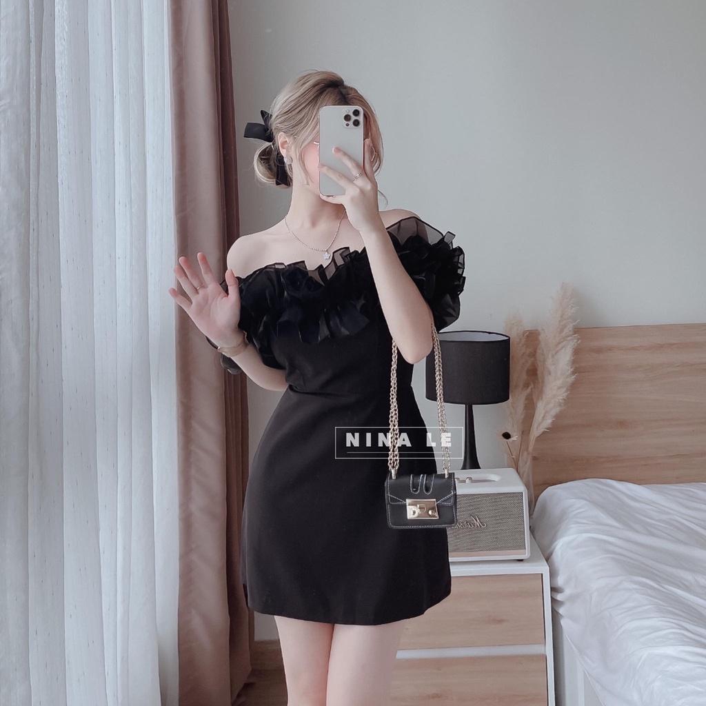 Đầm nữ tầng bèo trễ vai phối voan kiếng màu sắc quý phái giúp nàng nổi bật dạo phố, dự tiệc