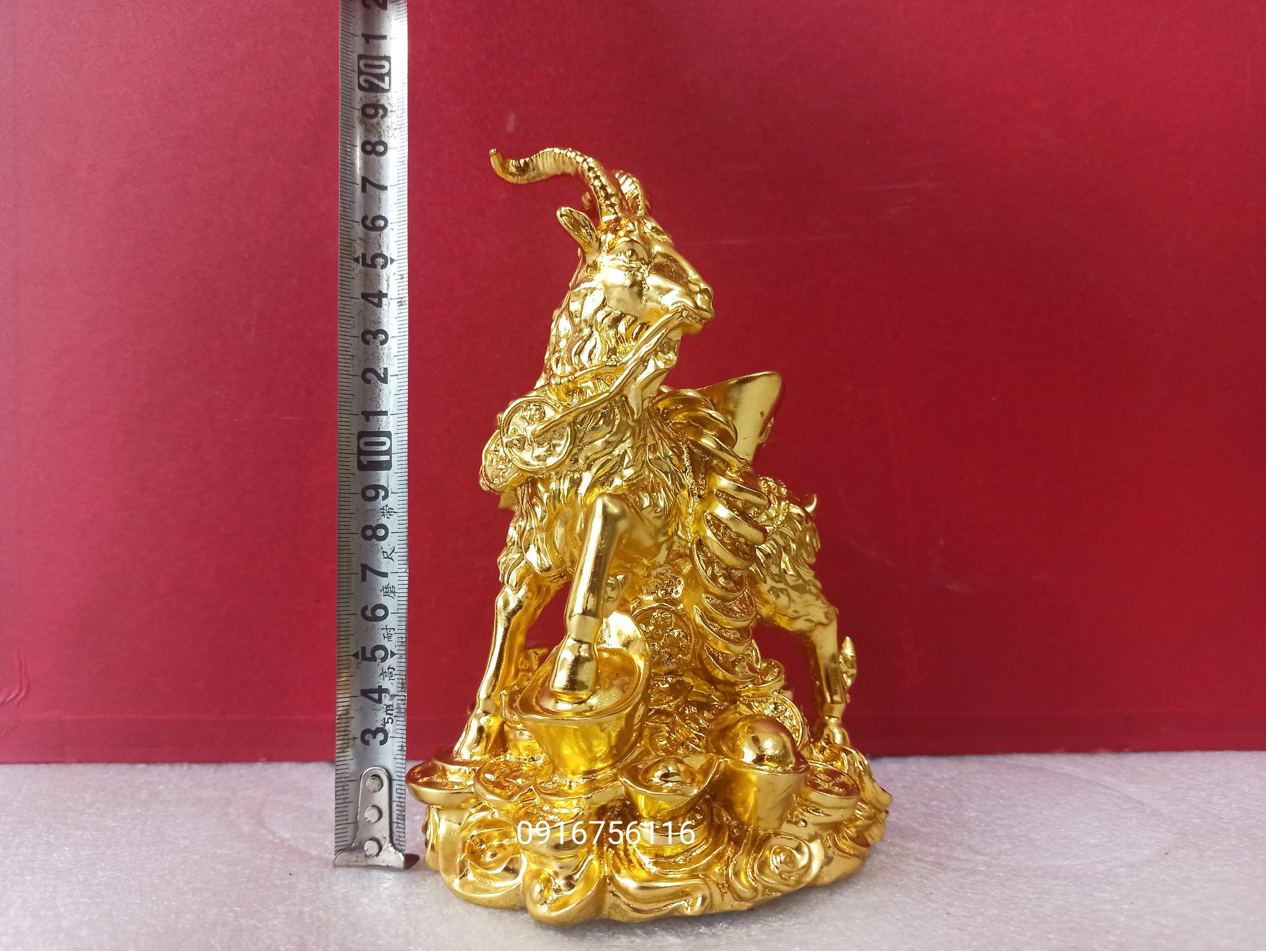 Tượng linh vật dê bằng đồng thau phong thủy dát vàng