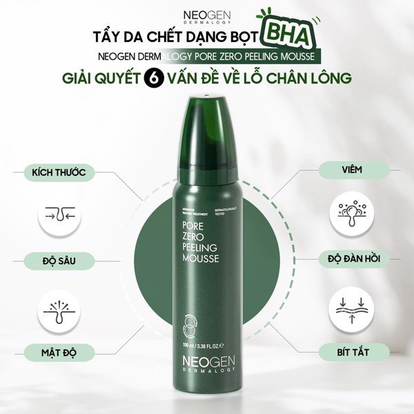 Tẩy Da Chết Bọt Mịn BHA Làm Sạch Da, Se Khít Lỗ Chân Lông Neogen Dermalogy Pore Zero Peeling Mousse 100ml