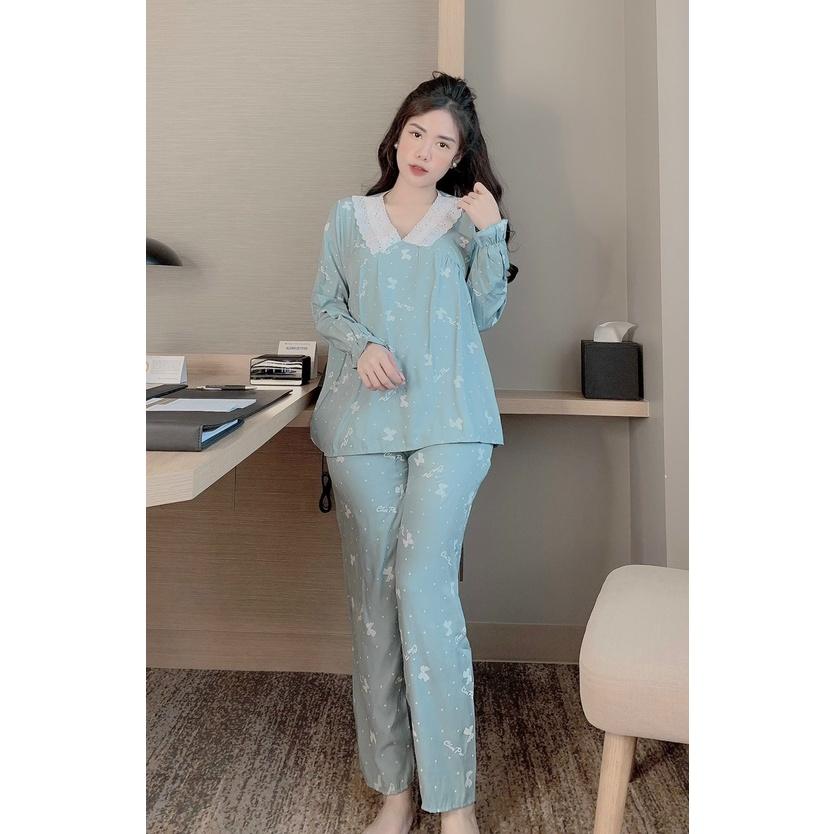 Bộ bầu mặc nhà quần dài áo dài chất mềm có khóa sau sinh - Bộ ngủ bầu mặc được sau sinh