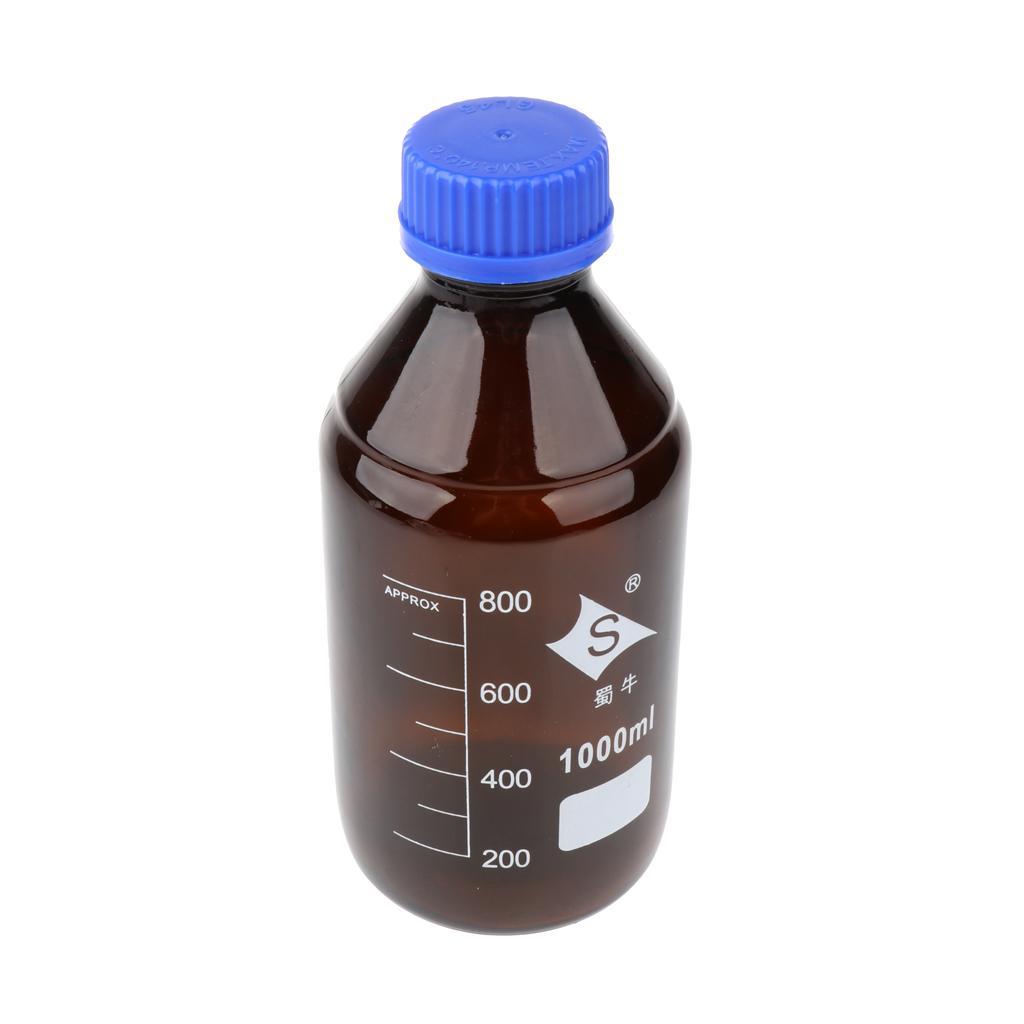 3 Pcs Graduated Round Glass Reagent Bottle With Scale Line Screw 1000mL