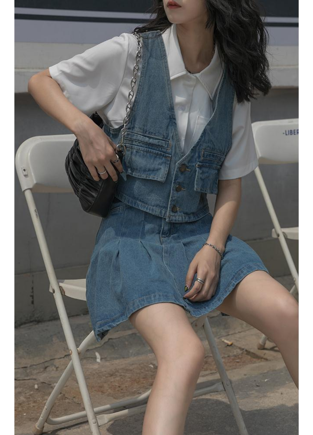 Sét vest jeans HQJeans áo kèm chân váy xòe đơn giãn