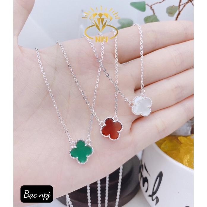 Dây chuyền 4 lá sơn màu, Vòng cổ liền mặt Bạc Ta - Bạc npj