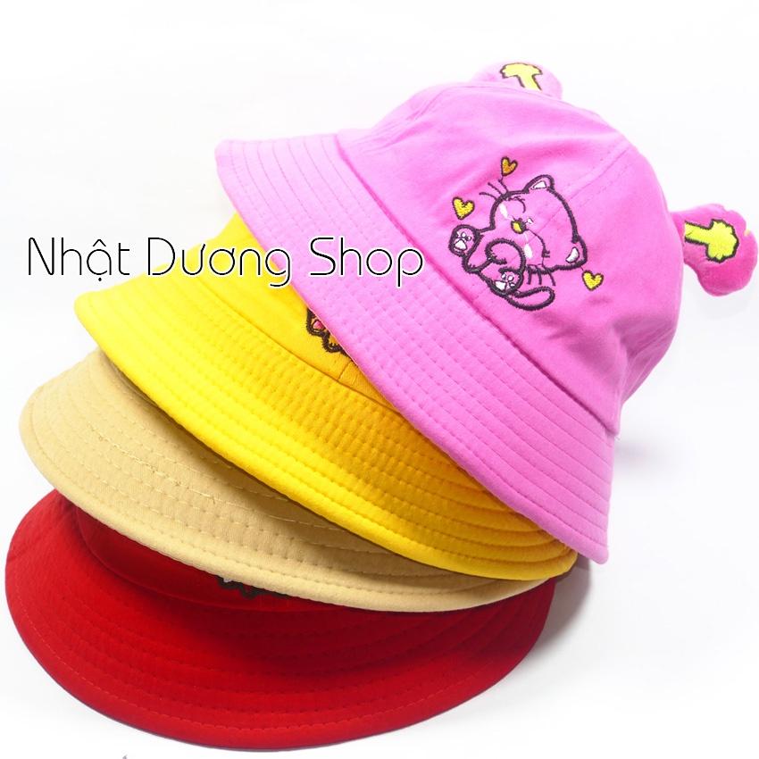 Nón bucket ,nón tai bèo trẻ em hình CON MÈO dễ thương - chât liệu vải nhung mềm mại tạo cảm giác cho bé