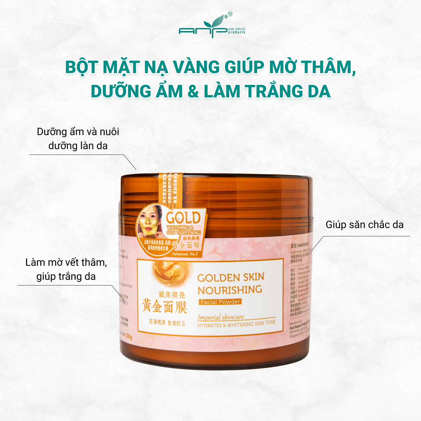 Bột Mặt Nạ Vàng Làm Trắng Da Golden Skin Nourishing Facial Powder Hỗ Trợ Làm Săn Chắc Dưỡng Ẩm Và Mờ Vết Thâm