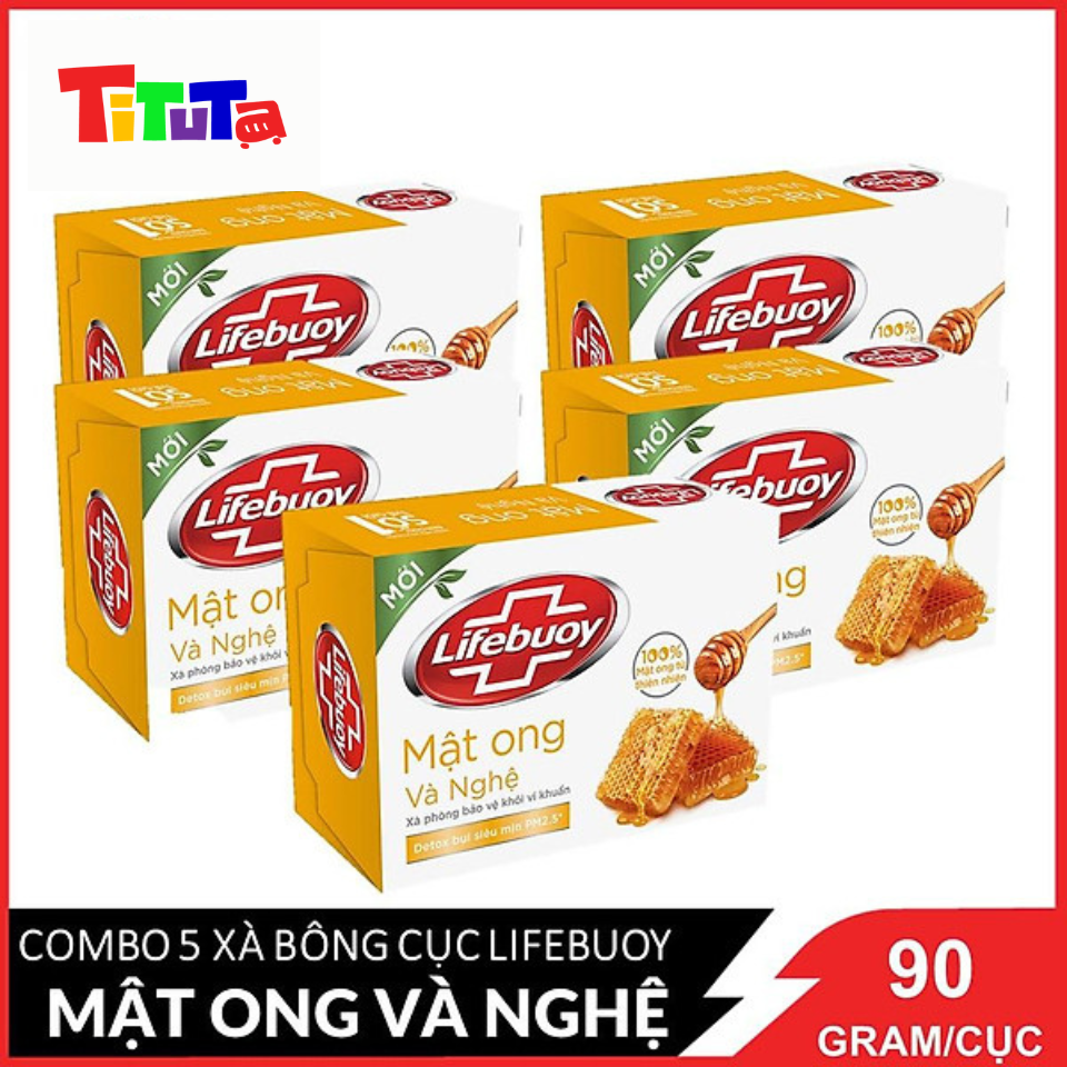 COMBO 5 Xà bông cục Lifebuoy Bảo vệ khỏi vi khuẩn Mật Ong và Nghệ (Vàng) 90g X5