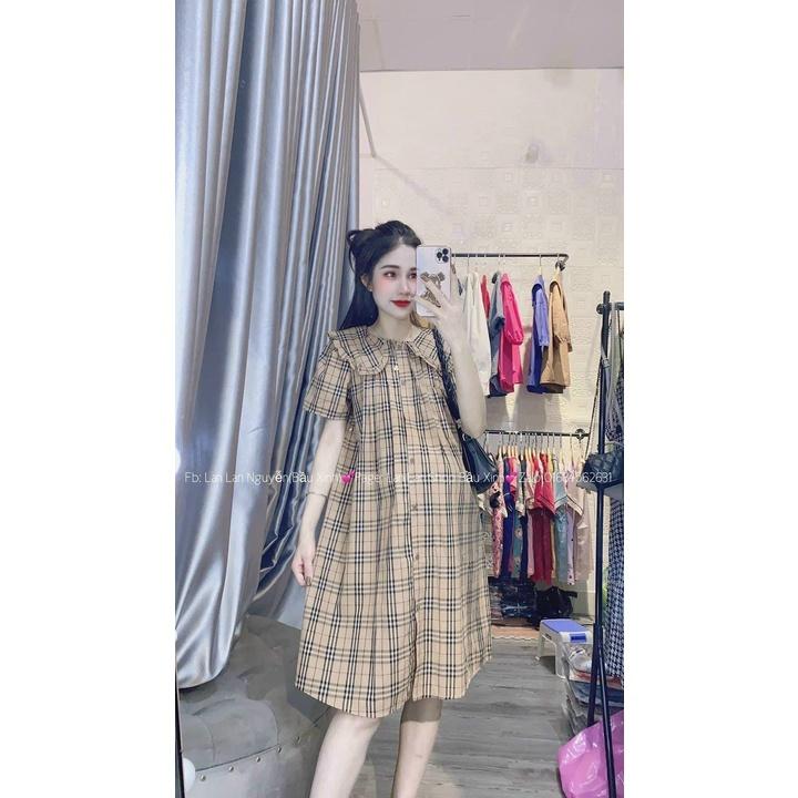 Váy bầu xinh sơ mi dáng dài, đầm bầu đẹp dáng suông dài chất mềm mát