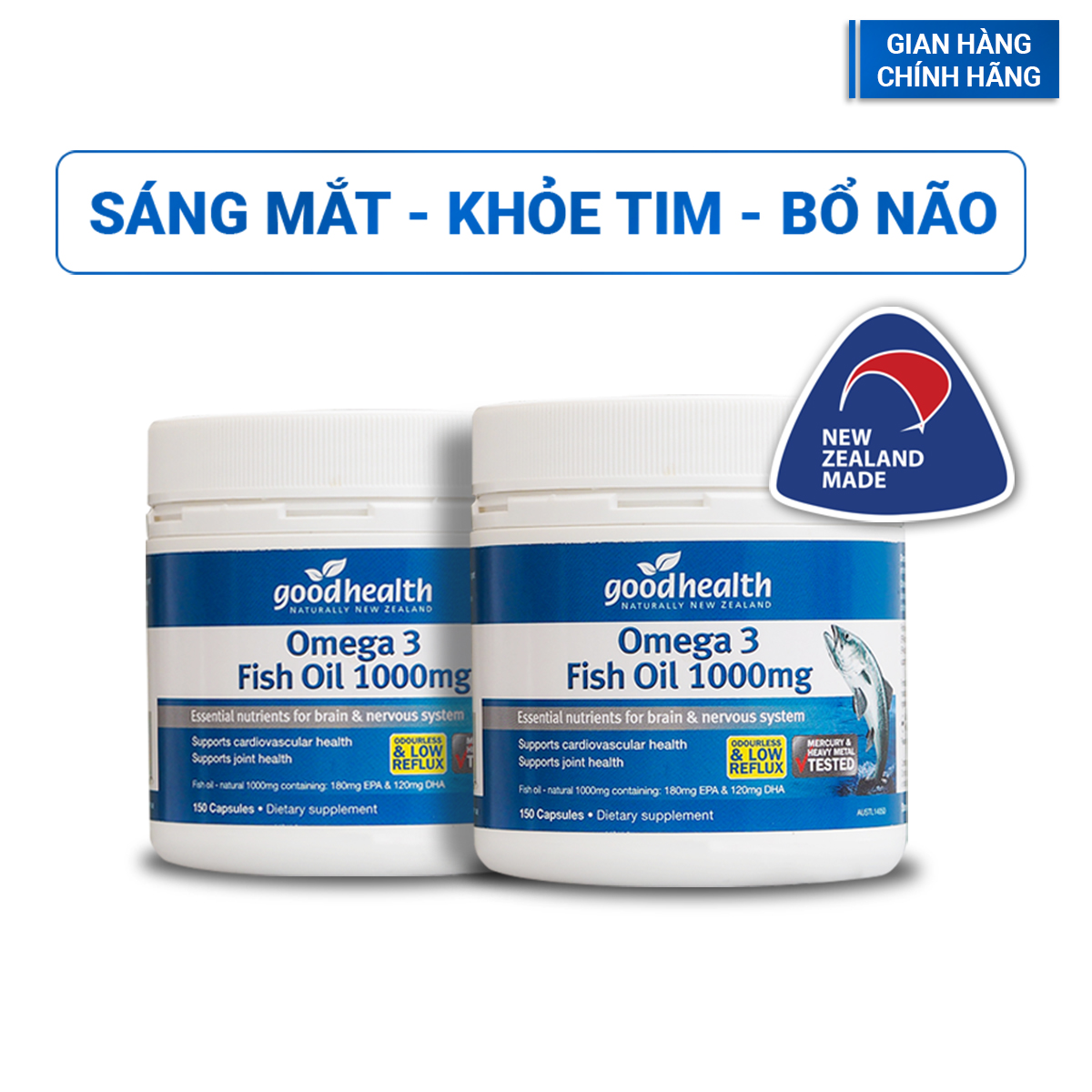 Combo 2 Hộp Dầu Cá Goodhealth Omega 3 Fish Oil 1000mg 150 Viên - Bổ Não - Tăng Trí Nhớ - Mắt Tinh - Chính Hãng Từ New Zealand