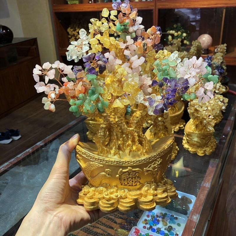 Cây Đá Phong Thuỷ Ngũ Sắc Đế Thỏi Vàng Vip - Chiêu Tài Chiêu Lộc, Để Bàn, Quà Tặng