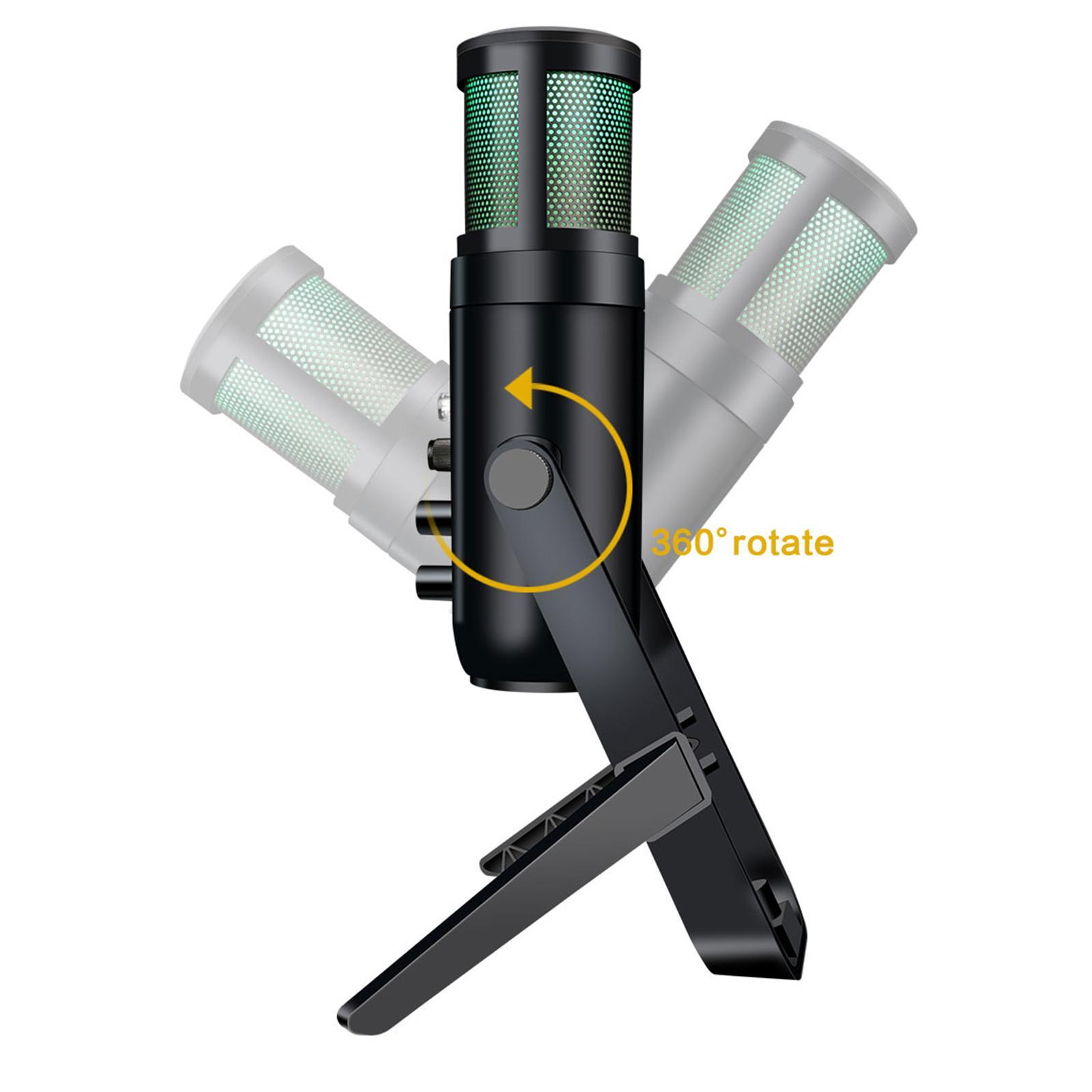 USB Computer Microphone Cardioid  Work Mic Condenser Microphone for PC Laptop Desktop with RGB Light Mute Button