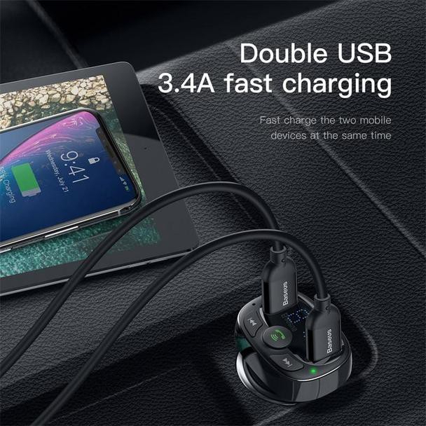Tẩu sạc ô tô Baseus S13 sạc nhanh QC 4.0 , PD 36W Max cho điện thoại , Bluetooth 5.0 tích hợp FM, thẻ nhớ TF SD, USB x2 - Hàng Chính Hãng
