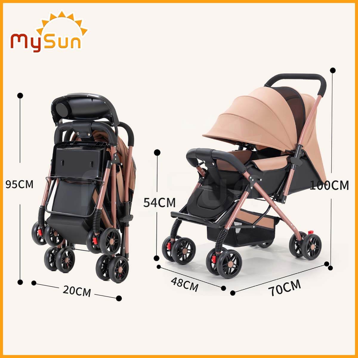 Xe đẩy 2 chiều nằm ngồi gấp gọn cho em bé sơ sinh 1 2 3 4 tuổi Premium MySun