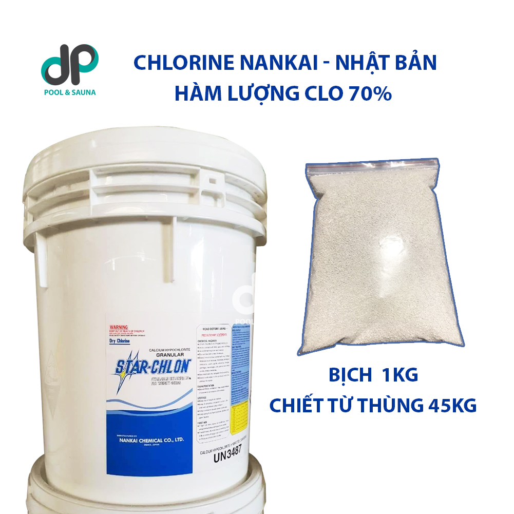 Clorin 70% Nhật Bản, 1KG chlorine Nankai Nhật Bản - Xử lí nước bể bơi, diệt rêu tảo, khử trùng nước sinh hoạt, ao hồ, sát khuẩn, tẩy trắng hiệu quả