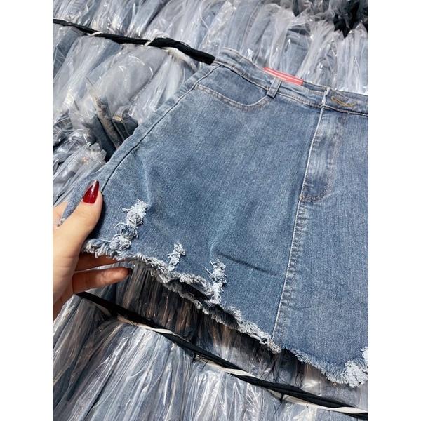Chân váy jean tua rua - chân váy jean rách ngọc huyền - CAROTSHOP