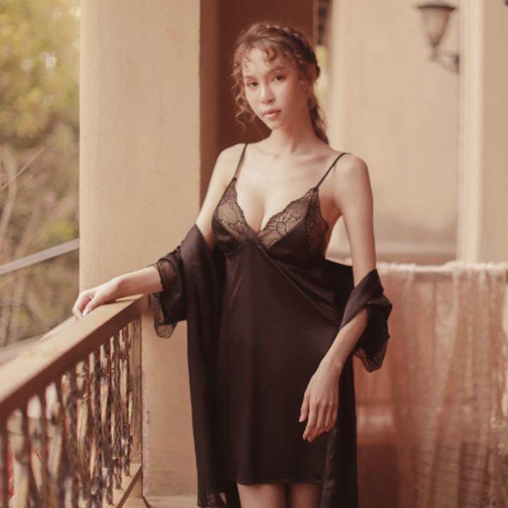 Áo choàng kimono lụa phối ren hàng nhập cao cấp