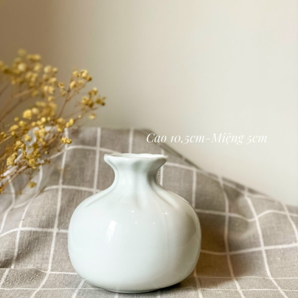 Lọ Hoa Gốm Sứ Mini Bát Tràng Men Trắng Mỹ Nghệ Việt