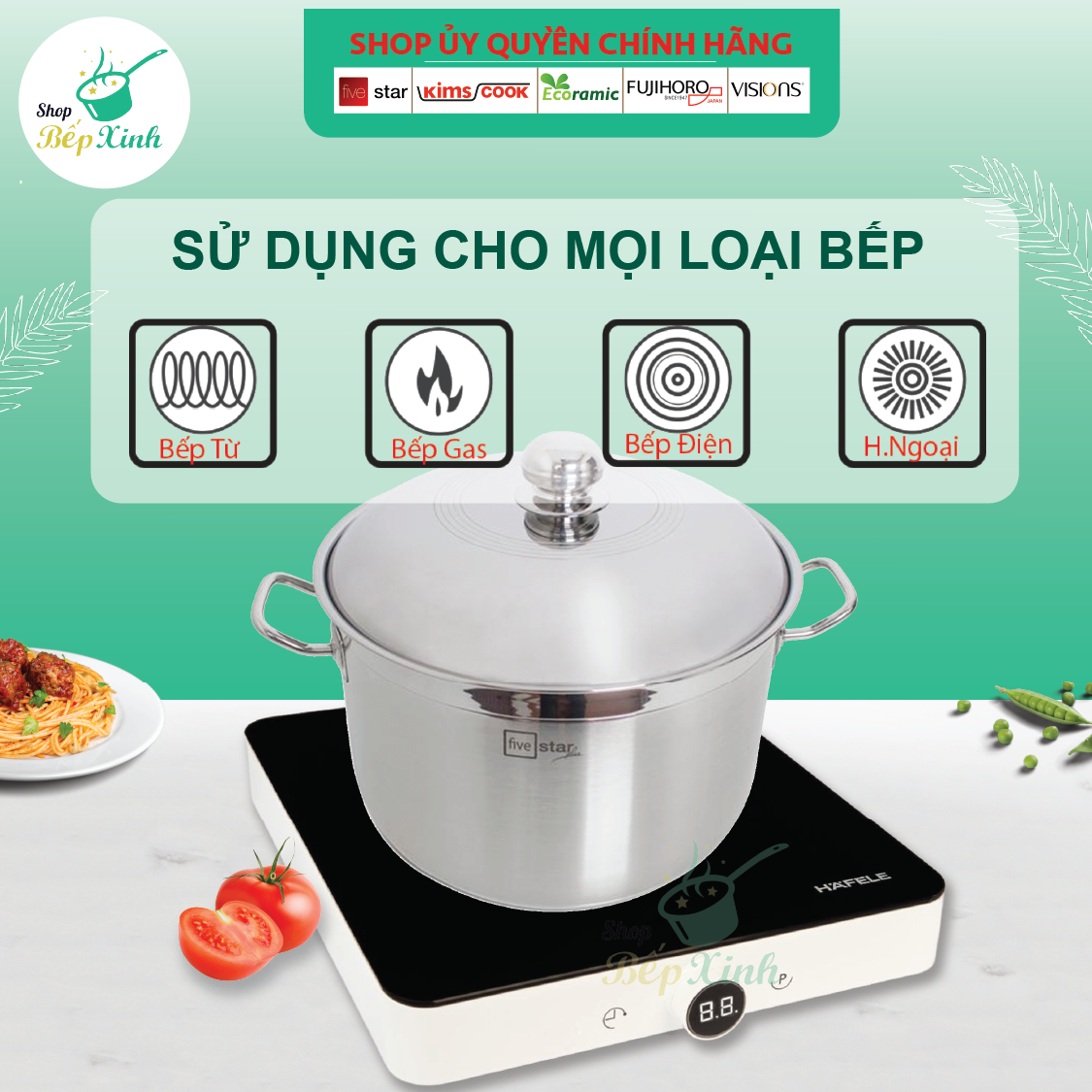 Nồi Inox 430 Bếp Từ 3 Đáy Fivestar Nắp Inox + Tặng 5 Muỗng Ăn Inox Cao Cấp