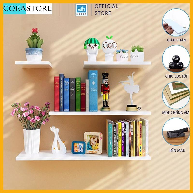 Set 4 Kệ Gỗ Trang Trí TreoTường Thanh Ngang Kết Cấu Dấu Chân Kích Thước 20,30,40,50cm x 15cm - Kèm Phụ Kiện