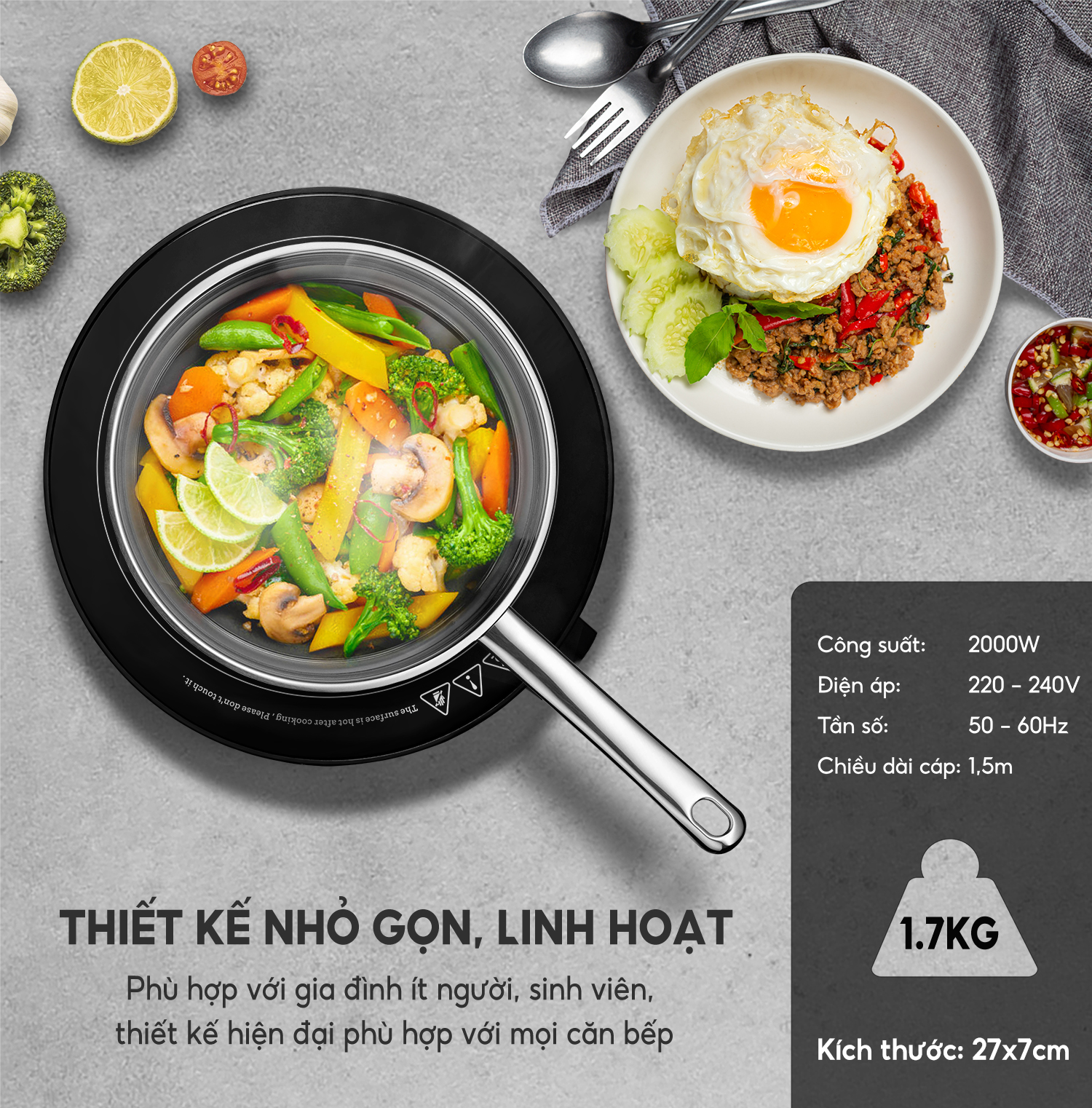 Bếp từ đơn bằng cơ LEBENLANG LBL5507 mặt kính chịu lực, có chức năng hẹn giờ, điều chỉnh nhiệt độ, công suất 2000W - hàng chính hãng