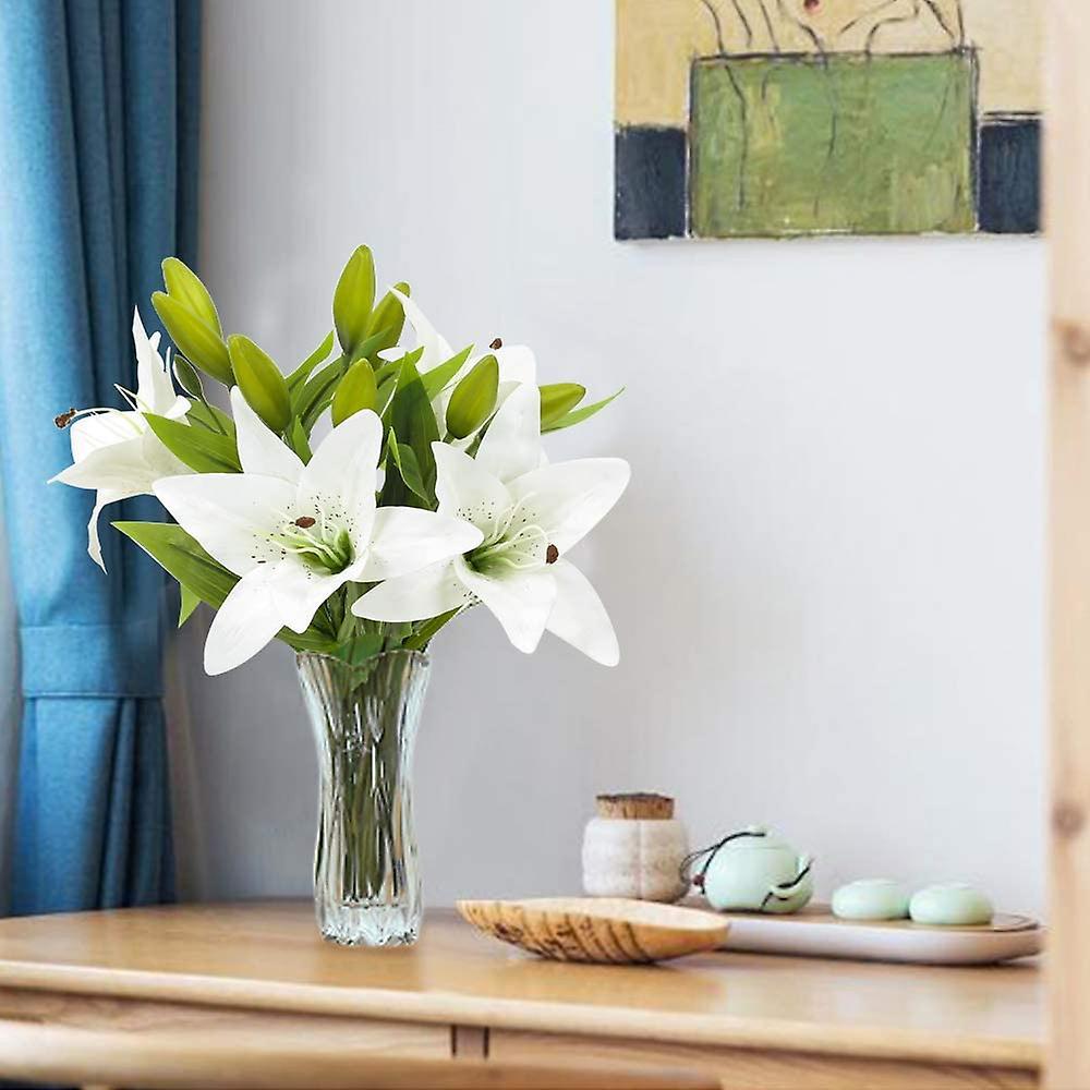 4PCS hoa lily nhân tạo thực vật sắp xếp hoa giả lụa đám cưới bó hoa cô dâu màu trắng trong nhà