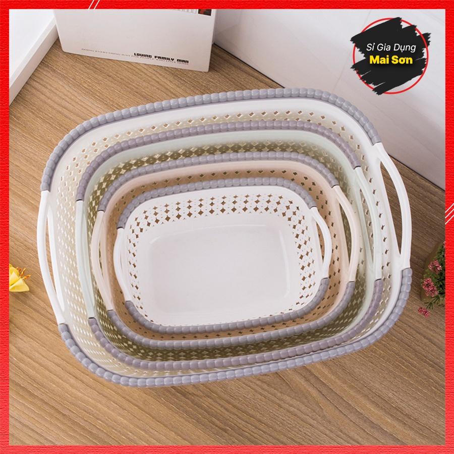 Combo 3 Rổ Nhựa Chữ Nhật Đan Giả Mây Đựng Đồ Đa Năng VIỆT NHẬT Giỏ Nhựa Đựng Đồ Có Tay Cầm Gọn Gàng Nhiều Size Tiện Lợi