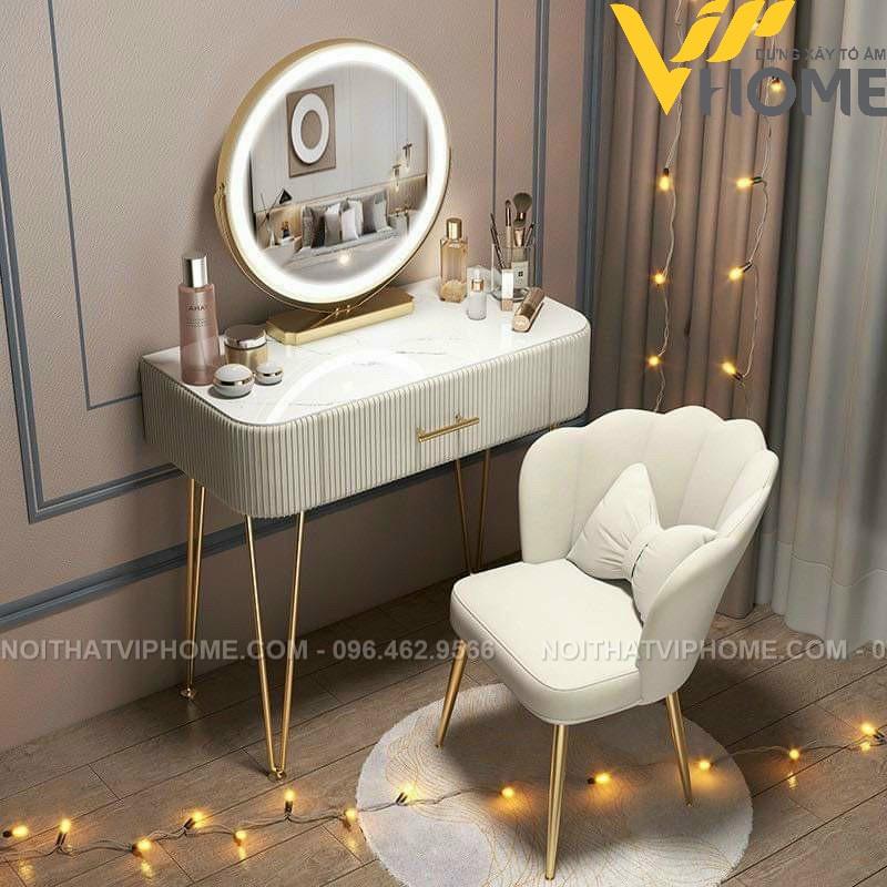 Bàn trang điểm, bàn phấn kèm gương tích hợp đèn LED kèm nút cảm ứng thông minh và ngăn kéo để đồ tện lợi BTD-00084