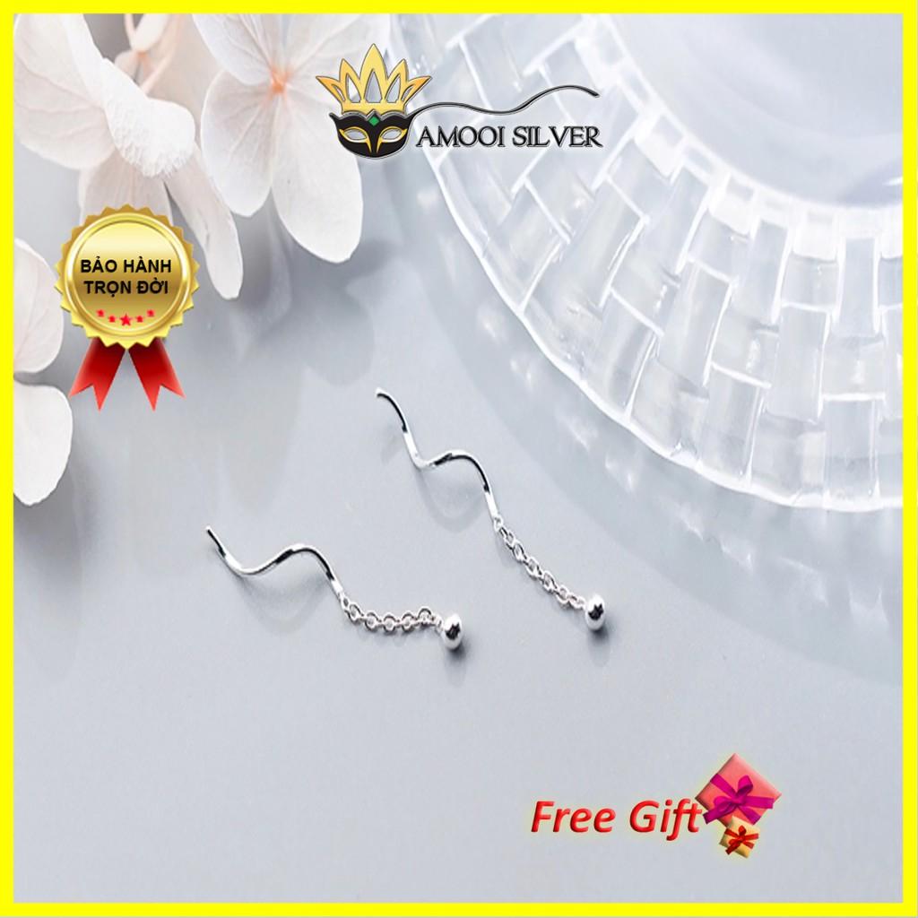 Bông Tai Bạc Nữ Bi Xoắn Tua Rua - Hoa Tai Chuẩn Bạc S925 - Khuyên Tai Bạc Không Cấn Tai - AMOOI SILVER