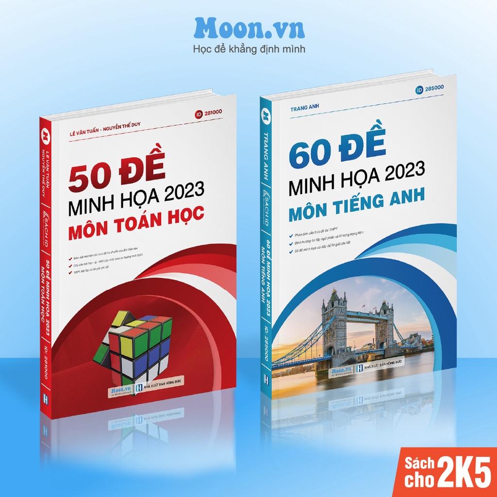 Combo 2 sách luyện đề thpt quốc gia môn toán và tiếng anh, bộ đề minh hoạ trắc nghiệm moonbook