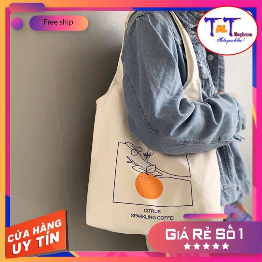 TT10 Túi tote ️ Túi vải Canvas đeo vai phong cách Ulzzang, vải bố form Unisex Vintage