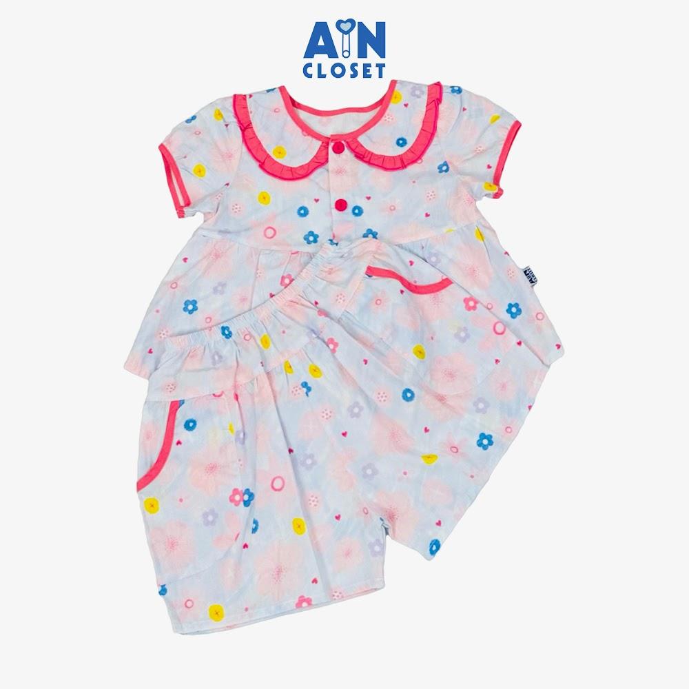 Bộ quần áo ngắn bé gái họa tiết hoa Hồng Mai cotton - AICDBGUP3SZO - AIN Closet