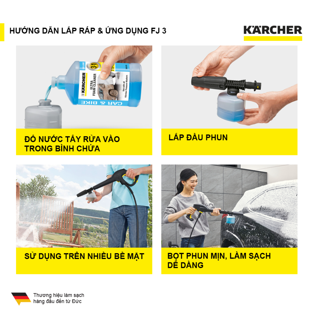 Bình phun tạo bọt FJ 3: Dành cho máy phun rửa áp lực cao Karcher - Hàng Chính Hãng