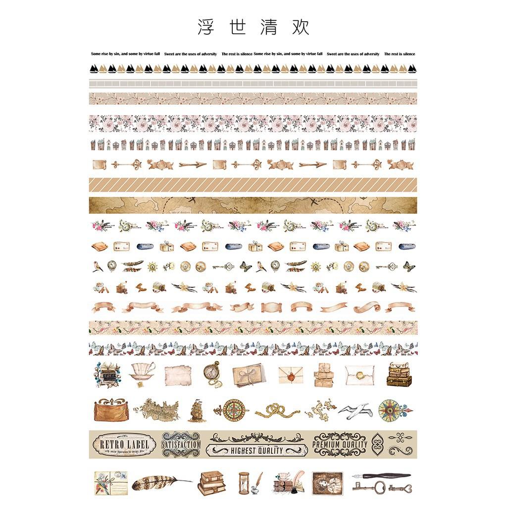Băng dính Washi Tape sticker lẻ Halowen Giáng sinh vintage hoa cổ trang phong cảnh trang trí sổ -Tách set ngẫu nhiên theo màu