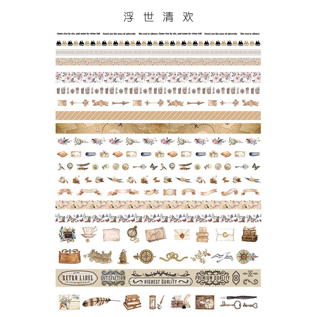 Băng dính Washi Tape sticker Giáng sinh vintage hoa cổ trang phong cảnh trang trí sổ -Tách set ngẫu nhiên theo màu