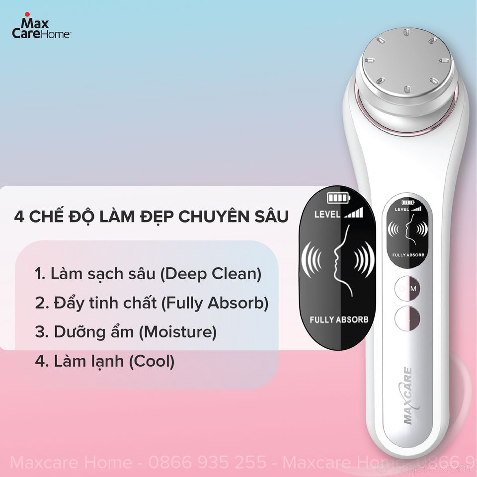 Máy Điện Di Tinh Chất Nóng Lạnh, Máy Massage Mặt Cầm Tay Maxcare MAX888PRO Công Nghệ Điện Châm EMS Kết Hợp Ion Tẩy Trang Sạch Sâu Dưỡng Ẩm Trắng Da Chống Lão Hóa - Máy Mát Xa Đẩy Tinh Chất Matxa Mặt Cổ