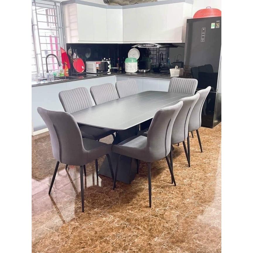 Bộ bàn ăn chân A 1m6 + 6 ghế Royal mặt đá ceramic Thương hiệu Nội Thất Bình Long