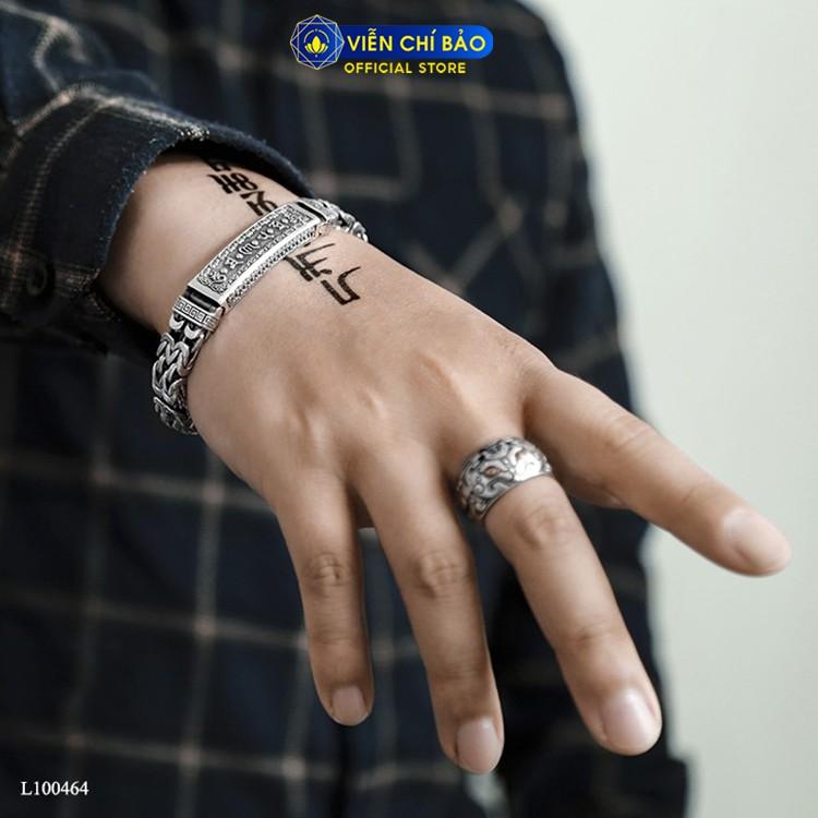 Lắc tay bạc nam Lục Tự chân ngôn Om Mani Padme Hum chất liệu bạc Thái 925 phụ kiện trang sức Viễn Chí Bảo L100464