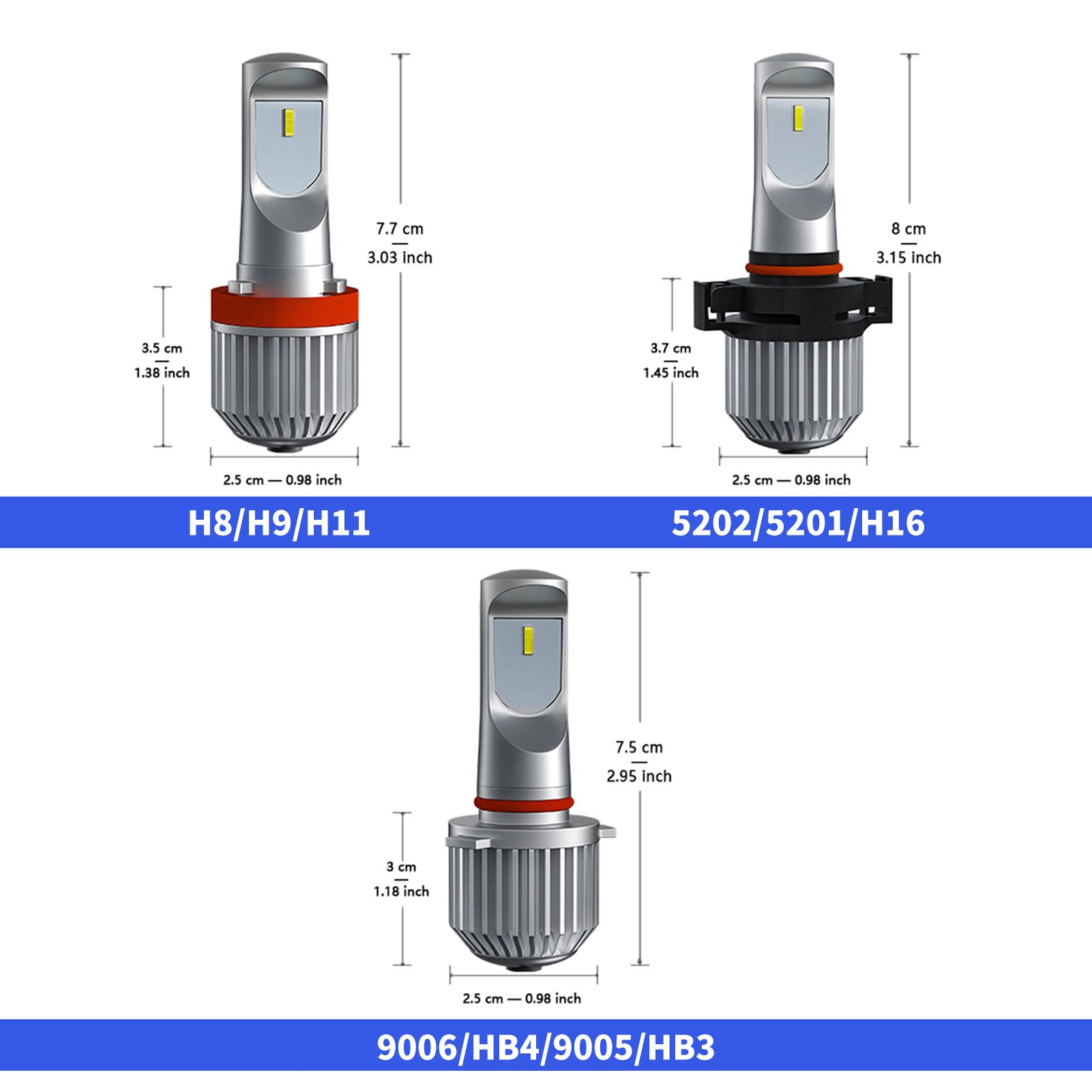 2Pcs Car LED Fog Lights Bulb H8/H9/H11 Fog Lamp Spotlight Waterproof 6000K 80W 12000LM Bright LED