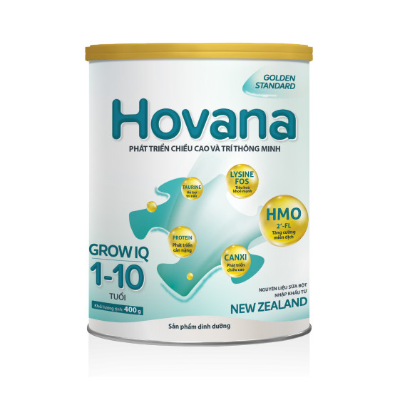 Bộ 3 Lon Sữa Bột Hovana Grow IQ 400gr Hỗ trợ tiêu hóa tốt, tăng miễn dịch, tăng cân tự nhiên cho bé 1 đến 10 tuổi