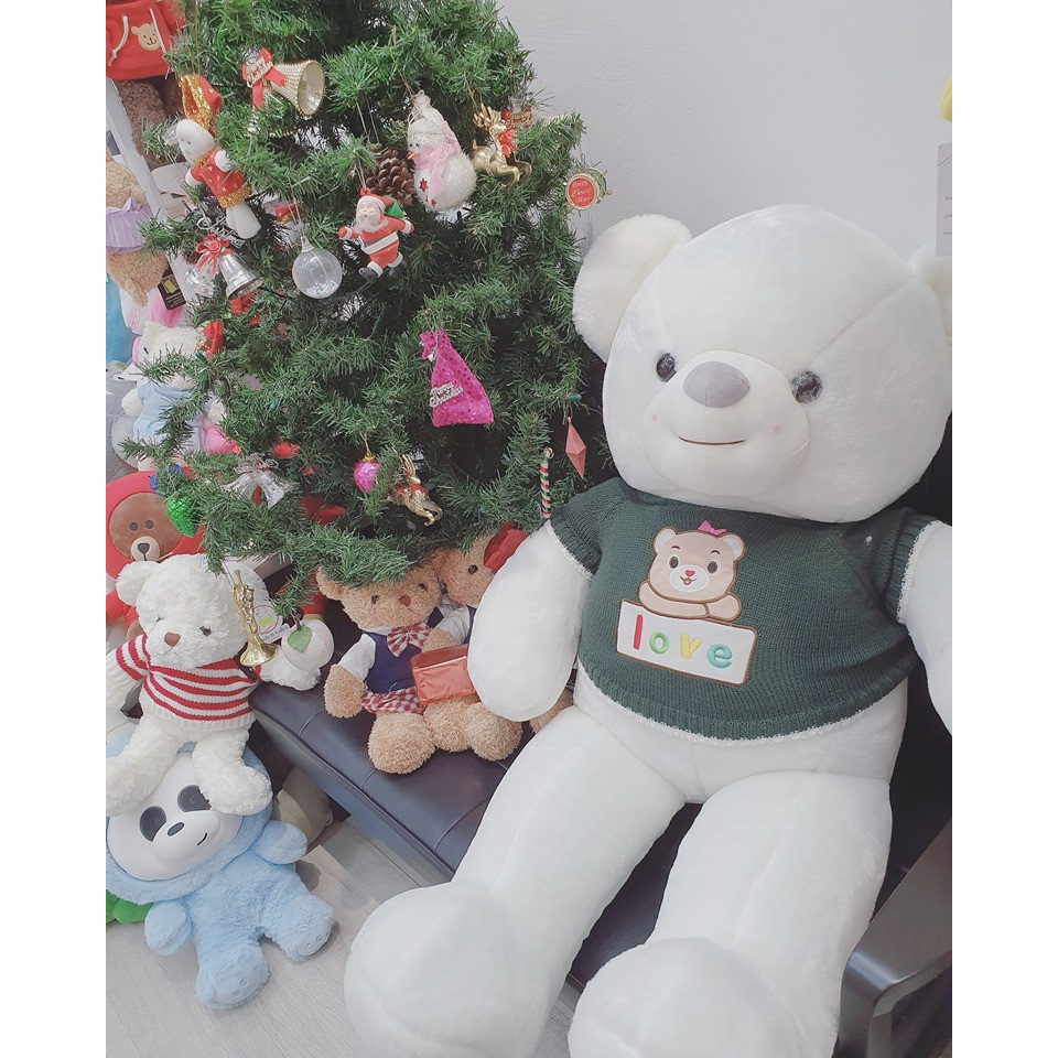 Gấu Bông Teddy trắng áo xanh lá 1m1