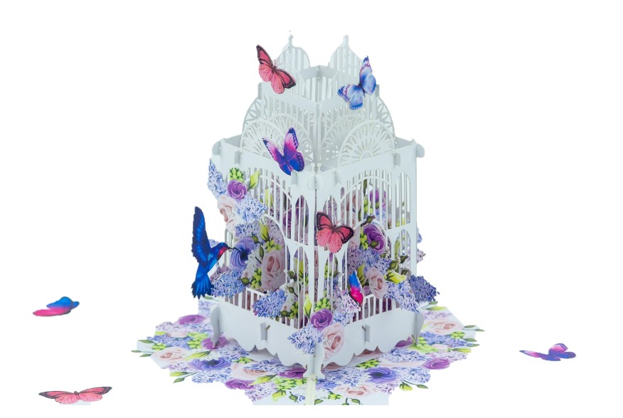 A06 -  Thiệp 3D Lồng Hoa &amp; Bướm Tím – Pop Up Card Viethands Giftshop