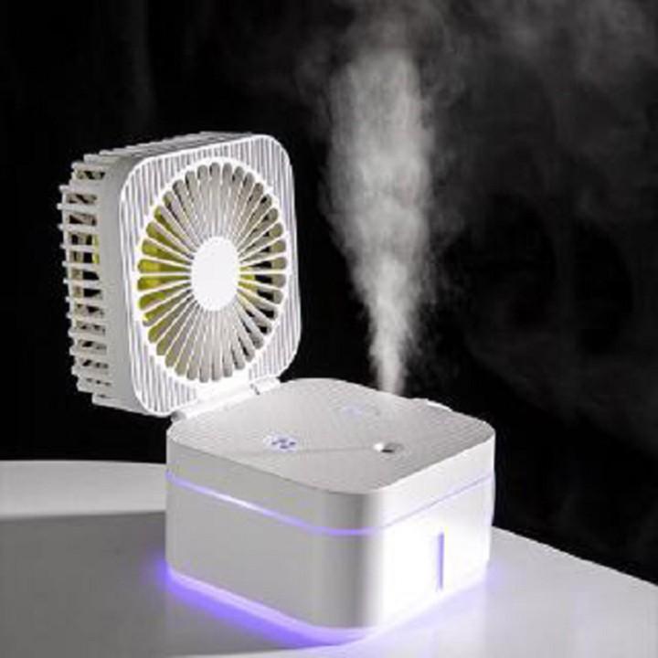 Quạt phun sương mini để bàn gấp gọn kiêm đèn ngủ Magic Cube 3 tốc độ tiện lợi hơn quạt mini cầm tay, quạt tích điện mini
