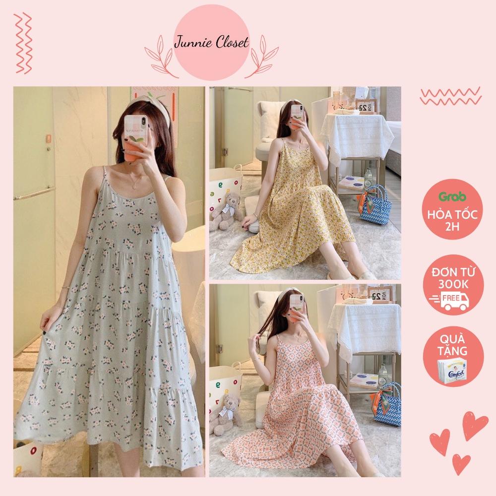 Váy 2 dây hoa nhí chất lanh siêu mát đầm ngủ babydoll hai dây Junnie Closet