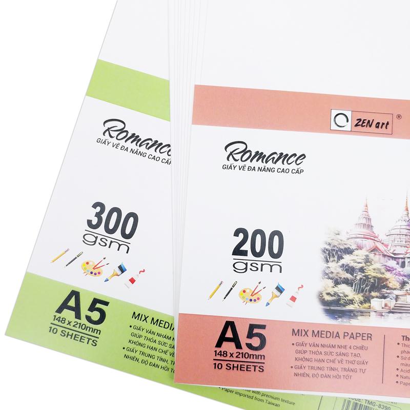 Giấy Vẽ Đa Năng Romance - A5 200gsm - Mix Media Paper - Zen Art TMG 8381 (20 Tờ)