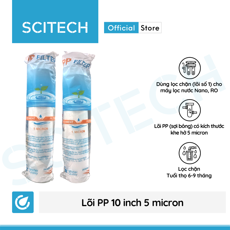 Combo 2 lõi lọc nước số 1 PP 10 inch 5 micron dùng trong máy lọc nước Nano/UF/RO, bộ lọc thô - Hàng chính hãng